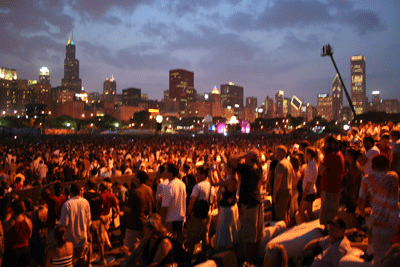 Pearl Jam's audience takes in the skyline at Lollapalooza