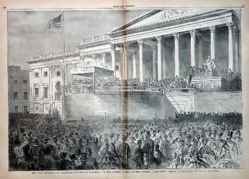 \<a href=\"http://www.sonofthesouth.net/leefoundation/civil-war/1861/march/lincoln-inaugural-capitol-1861.htm\"\>Winslow Homer\'s\<\/a\> illustration of inauguration for Harper\'s Weekly.