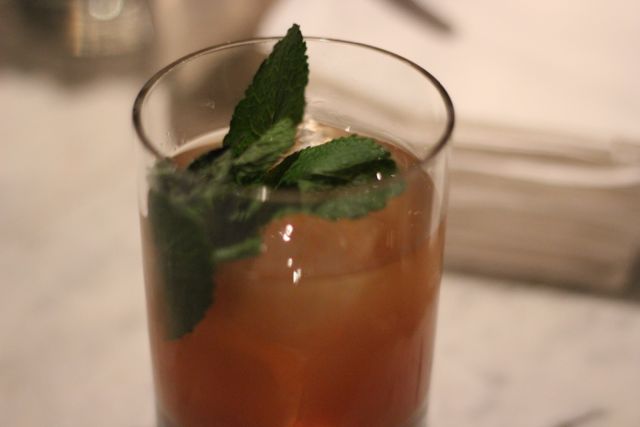 The Brandy Smash cocktail contained Pierre Ferrand 1840 Cognac, demerara syrup, and muddled lemon and mint.