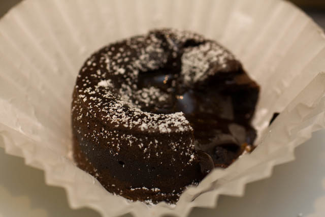 Chocolate lava cake, warm and melting.