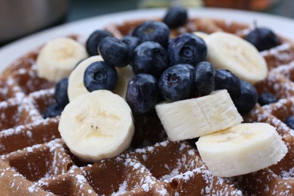 Waffle with blueberries and banana.