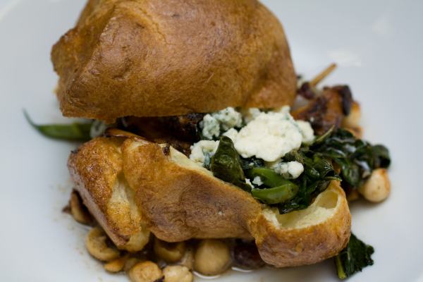 Foraged Mushroom Popover, cippolini, hazelnuts, blue cheese, browned butter.