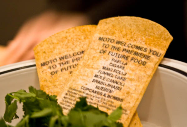 An edible menu welcomed guests to the premiere of Future Food.