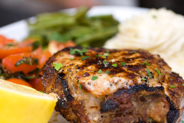 Grilled Pork Chop $28.00\r\nServed with Natural Juices and Lemon