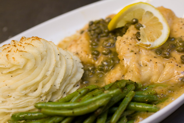 Chicken LemÃ³n $20.00\r\nChicken Breast pounded thin and sautÃ©ed with Lemon Butter, White Wine\r\nAdd Capers $1.00