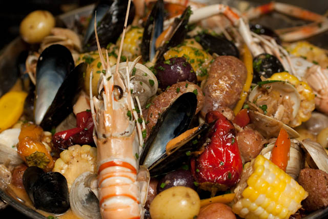 Vibrant clambake, ready for guests.