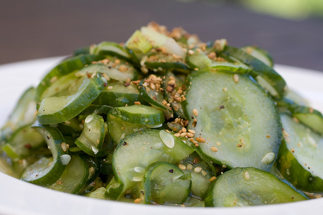 Cucumber salad with a light vinaigrette with sesame seed oil