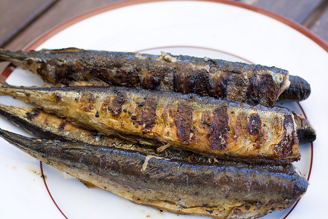 Grilled fish with a salty, crisp skin.
