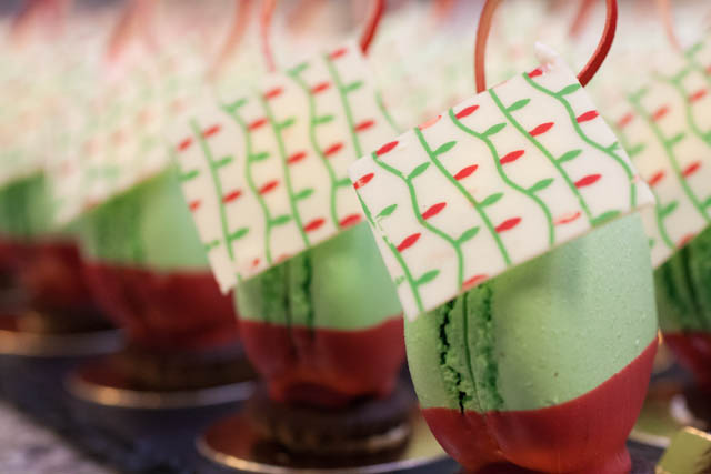 Chocolate peppermint macarons for the chocolate buffet.