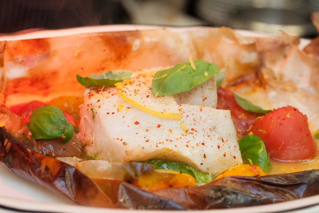 Sea bass in papillote.