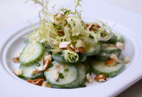 Chilled Persian cucumbers with yogurt and smoked almonds from one sixtyblue.