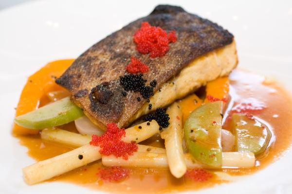 From chef Dirk Flanigan: Lake trout with seasonal autumn vegetables.