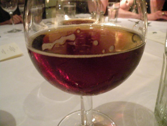 Our least favorite beer of the evening was this sour brown ale from Petrus (Oud Bruin). This beer is intentionally spoiled before bottling. Some of the flavors we picked up reminded us of Unibroue\'s Quelque Chose, making us ponder how this beer might taste warmed.