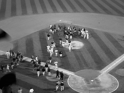 The Sox take the field after Brian Anderson\'s diving catch seals the win.
