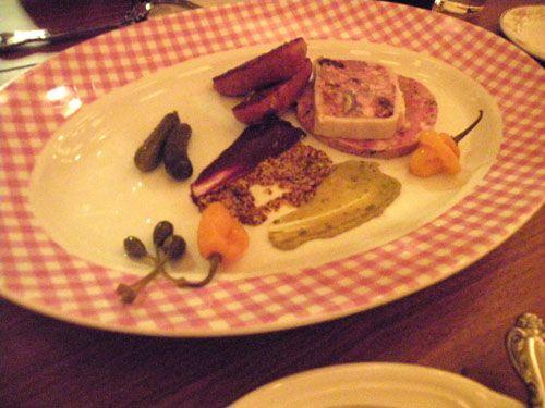 Charcuterie plate with pickles, capers and assorted mustards ($19)
