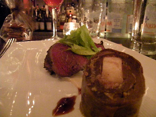 Venison loin and roulade with celery root puree and preserved Door County blackberry from Hot Chocolate\'s Mark Steuer