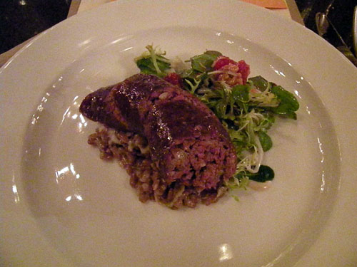From Chris Pandel of the Bristol: chicken liver boudin blanc with farro salad and preserved citrus