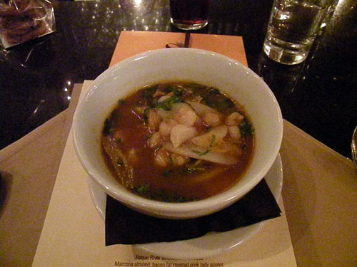 Kim chi and rice cake stew with hominy, pork belly and spicy pork broth from Bill Kim (Urban Belly)