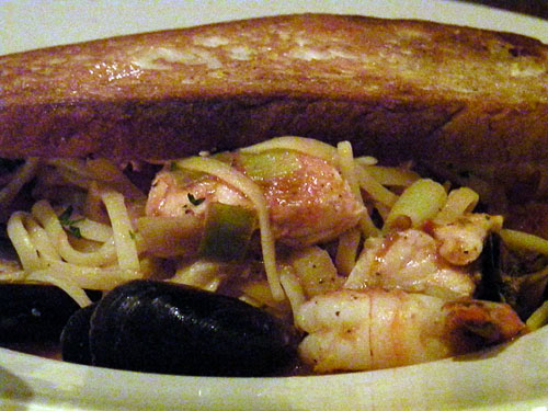 One of the evening\'s specials, a seafood pasta.