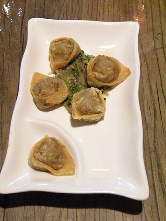 Duck and Foie Gras dumplings, paired with Juliet.