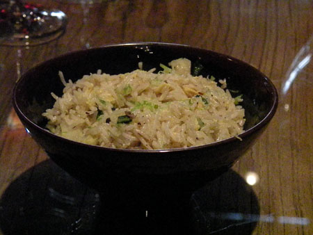 Scallion fried rice, paired with Naughty Goose.