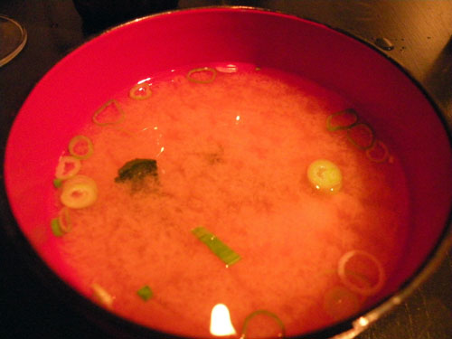 Spicy king crab miso soup.  REAL crab meat, folks.
