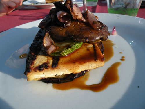 Second course: grilled vegetable, portabella and tofu stack with Half Acre Over Ale molasses syrup