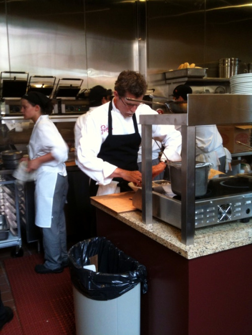 Rick Bayless hard at work on XOCO\'s official opening Tuesday. Photo by our esteemed founding editor, Rachelle Bowden.