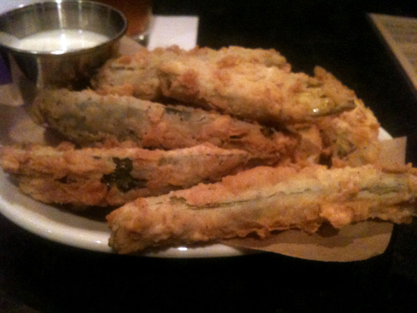 DMK\'s fried pickles and okra. (Chuck Sudo)