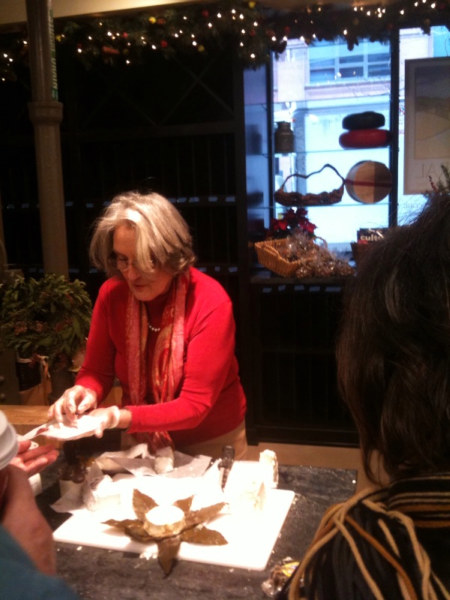 Capriole Farmstead cheese maker, Judy Schad, was happy to serve and tell a story or two about her goat-milk cheeses.