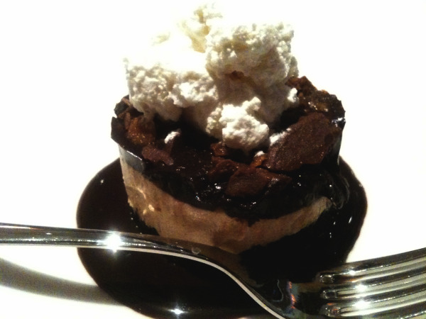 Dessert was a decadent mini peanut butter pie, with crumbled peanut butter cups and a cookie crust.