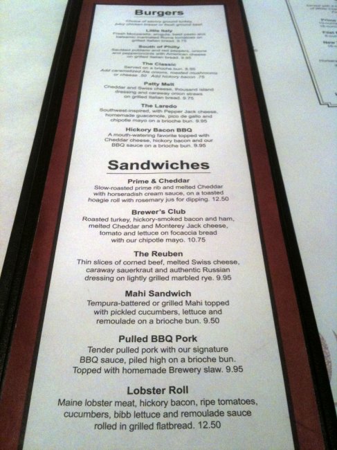 A Shot of RB Grille\'s burger and sandwich menu