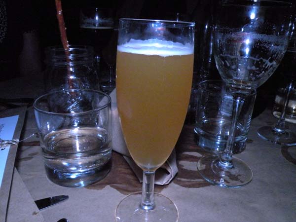 Virant\'s dish was paired with this bright Belgian Wit, Bottom Up, from Revolution Brewing.