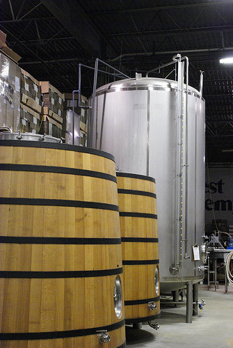 Two Brothers\' new French oak fermentation tanks.