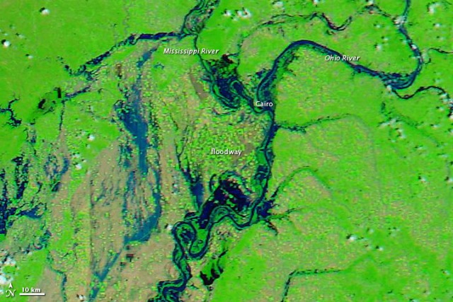 The flooding in Cairo before the levee was breached, April 29. (Image Credit: NASA)