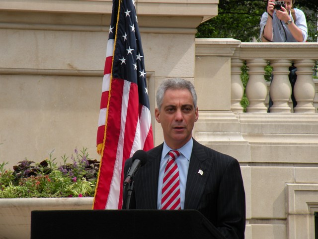 Mayor Emanuel jokes about how today doesn\'t count as a furlough day. (Chuck Sudo/Chicagoist)