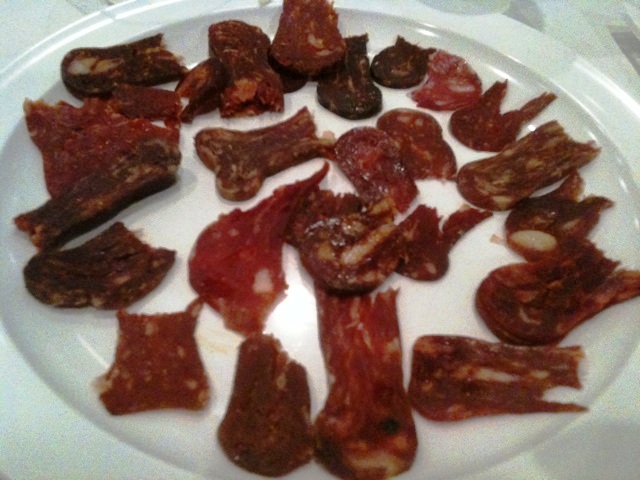 My plate after round one of judging and 26 samples of sopressata tasted. (Chuck Sudo/Chicagoist)