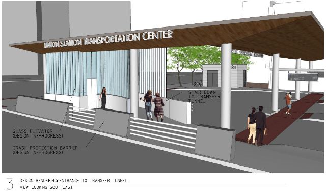 A rendering of the Union Station Transportation Center, from the southeast corner of Union Station. (Courtesy Chicago Department of Transportation)