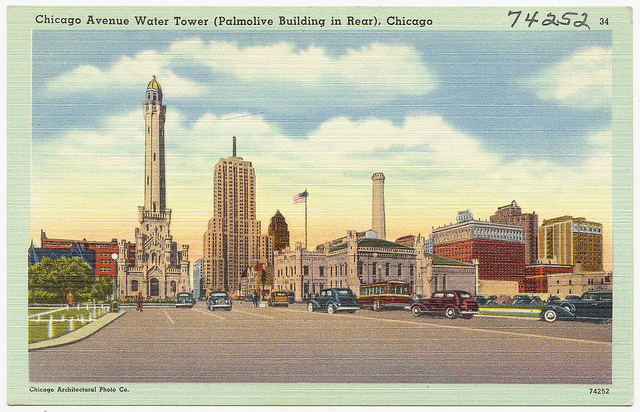 \<strong\>Water Tower and Palmolive Building\<\/strong\> (\<a href=\"http://www.flickr.com/photos/boston_public_library/8032747812/in/set-72157626791024941\"\>The Tichnor Brothers Collection/Boston Public Library\<\/a\>)\r\n