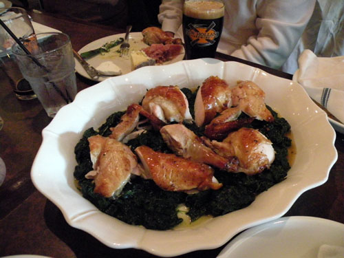 Chef Matt Millar\'s roasted chicken, brined in Mad Hatter ale, from the Tuesday night dinner.