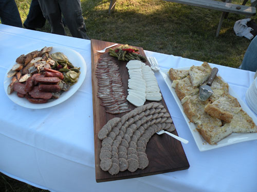 An amazing array of charcuterie, cheeses and quiche at the farm dinner.