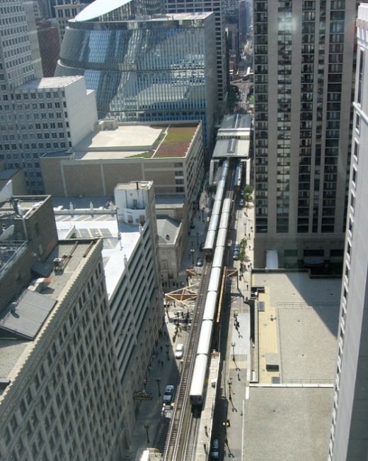 From 27 stories up, it looks like HO Scale el trains.