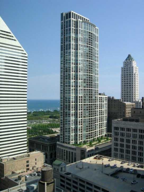 You can get just a sliver of Millennium Park and the lake from the south side of the buidling.