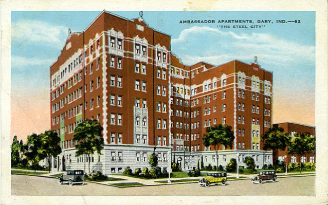 A post card from 1930, showing off the Ambassador Apartments in better days.