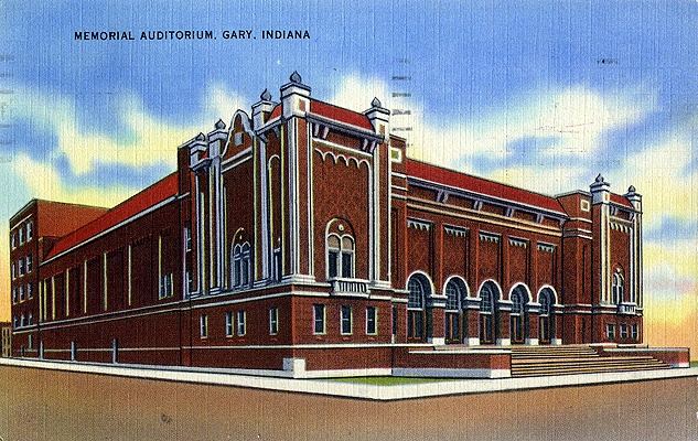 Postcard of the Gary Memorial Auditorium in better days.