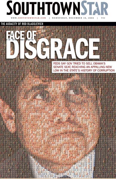 Hundreds of photos of Blagojevich make up this cover image.