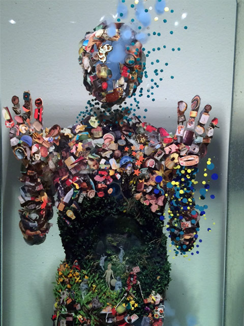 Dustin Yellin\'s amazing untitled small figure sculptures drew big crowds, reminding us a bit of the creepy body slice exhibits in one of the Museum of Science and Industry\'s basement stairwells. Photo by Josh Mogerman.