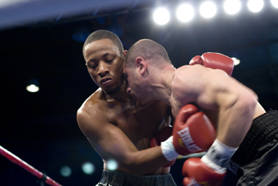 Derrick Hill, left, fought Russell Fiore into the second round.