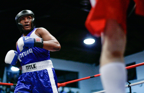Lamar Fenner evaluates his opponent in the Chicago finals of the Gloves. Fenner is 23-0.