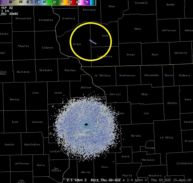 Another radar image of the fireball picked up by \<a href=\"http://www.crh.noaa.gov/news/display_cmsstory.php?wfo=dvn&storyid=50881&source=0\"\>The Quad Cities National Weather Service\<\/a\>